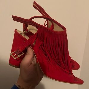 Vince Camuto Red Fringe Heels